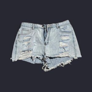 Fashion Nova Light Blue Ripped Jean Shorts